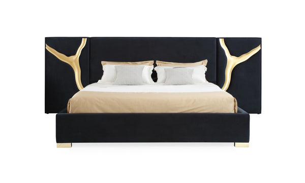 Modrest Aspen Eastern King Glam Black Velvet & Gold Bed Model VGVCBD1801-BLK-BED-EK