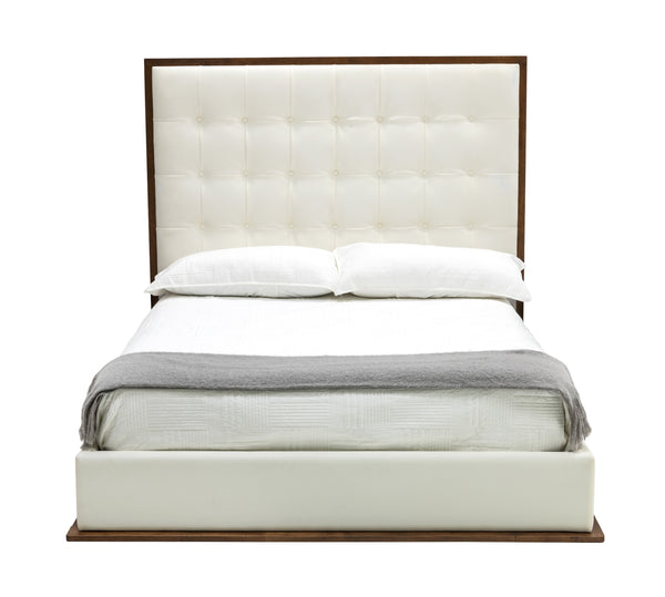 Modrest Amberlie White Vegan Leather & Walnut Bed Model VGMABR-96-WAL-BED