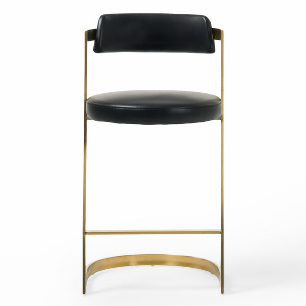 Shandra Black Leatherette + Gold Counter Stool