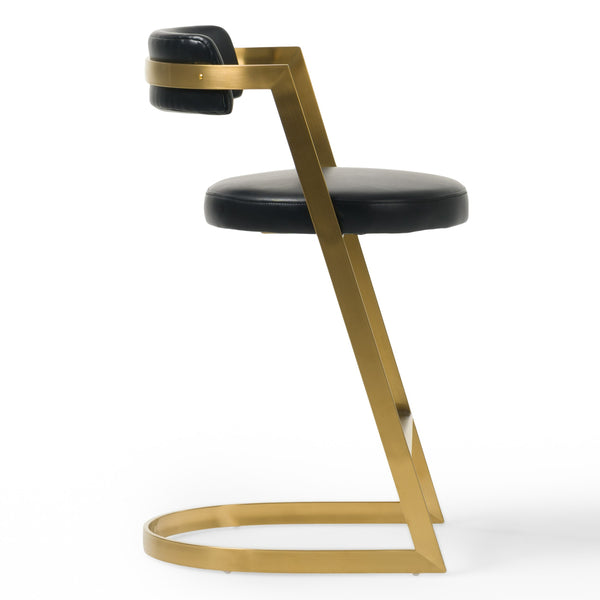 Shandra Black Leatherette + Gold Counter Stool