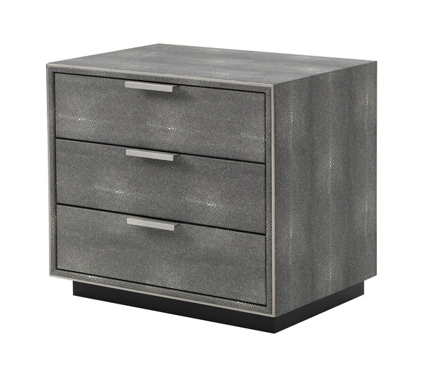 Modrest Dynasty Modern Shagreen Three Drawer Nightstand Model VGVCN2108-3-GRY-NS