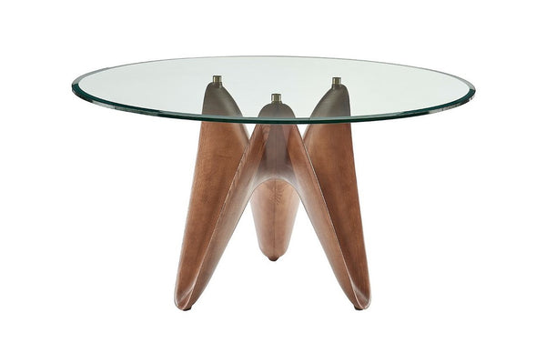 Modrest Seguin Round Glass & Walnut Dining Table Model VGCSRT-20045-BRN-DT