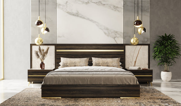 Nova Domus Velondra Modern Eucalypto & Marble Bed With Two Nightstands Model VGACVELONDRA-BED-2NS