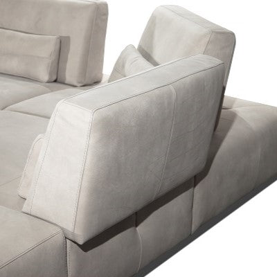 Hollywood Italian Light Grey Leather LAF Chaise Sectional Sofa