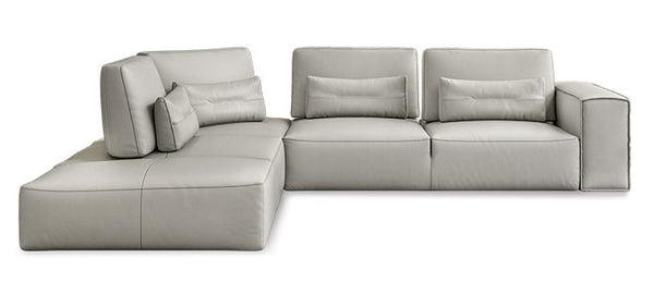 Hollywood Italian Light Grey Leather LAF Chaise Sectional Sofa