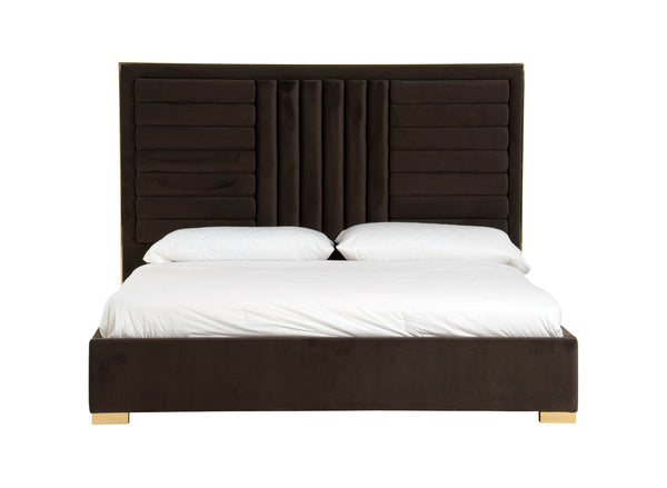 Modrest Daystar Modern Dark Brown Velvet & Gold Bed Model VGVCBD1905-19-BLK-BED