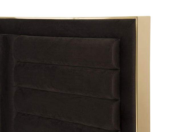 Modrest Daystar Modern Dark Brown Velvet & Gold Bed Model VGVCBD1905-19-BLK-BED