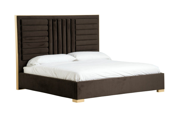 Modrest Daystar Modern Dark Brown Velvet & Gold Bed Model VGVCBD1905-19-BLK-BED