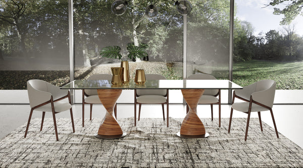 Modrest Cleveland Contemporary Glass And Walnut Dining Table Model VGCS-DT-16152