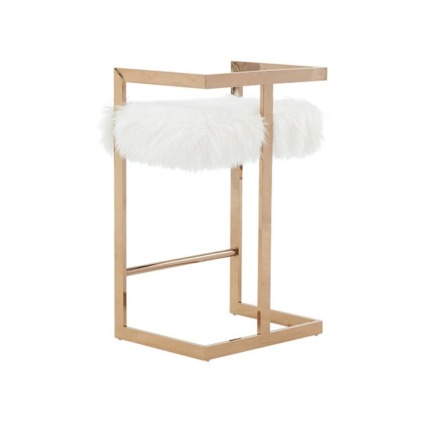 Modrest Halifax Modern White Faux Fur And Rosegold Counter Stool Model VGRH-RHS-DC-212-WHT-CS