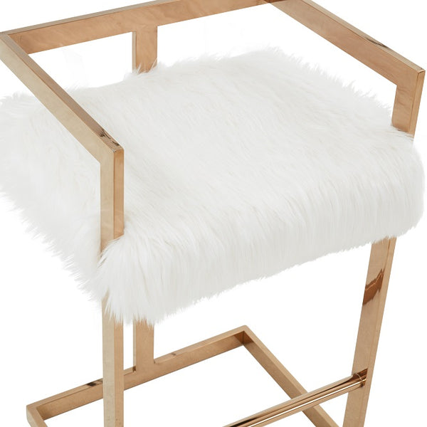 Modrest Halifax Modern White Faux Fur And Rosegold Counter Stool Model VGRH-RHS-DC-212-WHT-CS