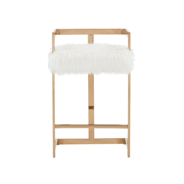 Modrest Halifax Modern White Faux Fur And Rosegold Counter Stool Model VGRH-RHS-DC-212-WHT-CS