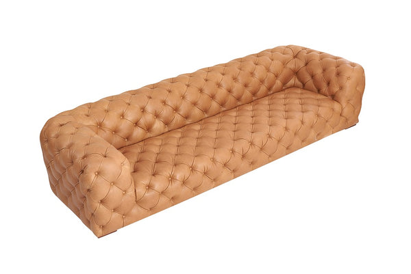 Divani Casa Dexter Transitional Camel Full Italian Leather Tufted Sofa Model VGEV-114-BR-S