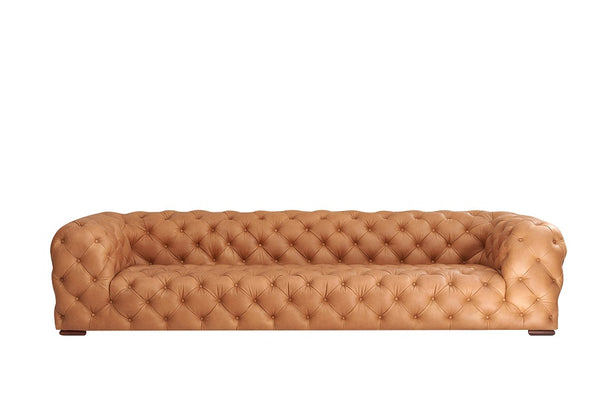 Divani Casa Dexter Transitional Camel Full Italian Leather Tufted Sofa Model VGEV-114-BR-S