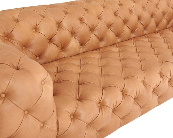 Divani Casa Dexter Transitional Camel Full Italian Leather Tufted Sofa Model VGEV-114-BR-S