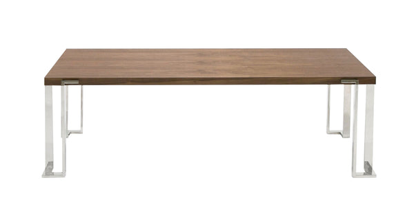 Modrest Heloise Modern Walnut & Stainless Steel Dining Table Model VGBB-MI1502A-WAL-DT