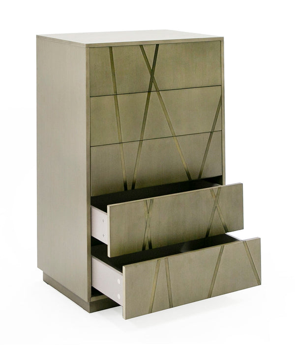 Modrest Nixa Modern Wide Birch & Brushed Bronze Chest Model VGVC-J1909-5H-L-BIR