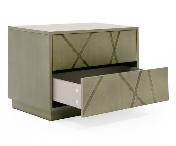 Nixa Modern Wide Birch + Brushed Bronze Nightstand