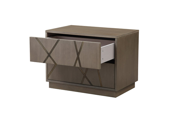 Modrest Nixa Modern Beige Velvet & Brushed Bronze Bed & Birch Nightstands Model VGVC-BD1909-BED-NS-BGE
