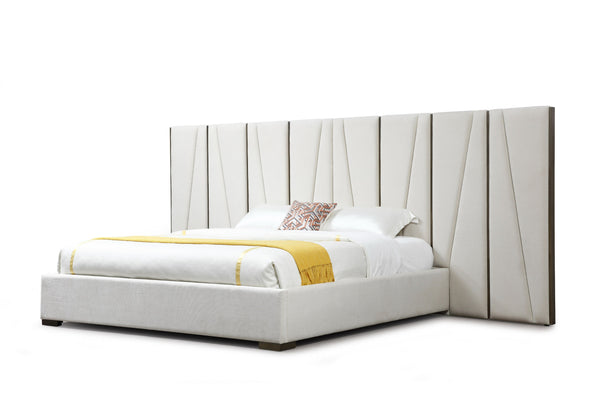 Modrest Nixa Modern Beige Velvet & Brushed Bronze & Birch Bed With Nightstands Eastern Model VGVC-BD1909-BED-NS-BGE-EK