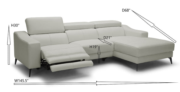 Rampart Modern L-Shape RAF White Leather Sectional Sofa with 1 Recliner