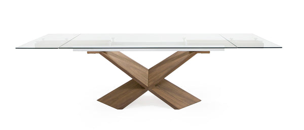Modrest Scott Modern Walnut And Glass Extendable 70 5" | 106" Dining Table Model VGNS-GD8782X-W