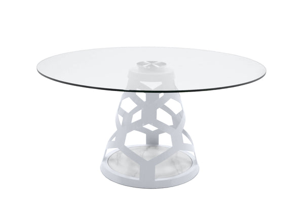 Modrest Lilly Modern 12Mm Round Glass & White Dining Table Model VGNS-GD8800-12MM