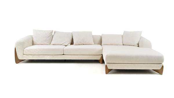 Modrest Fleury Contemporary Cream Fabric And Walnut Raf Sectional Sofa Model VGCS-21073-S-CW-RAF