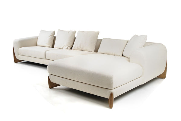 Modrest Fleury Contemporary Cream Fabric And Walnut Raf Sectional Sofa Model VGCS-21073-S-CW-RAF