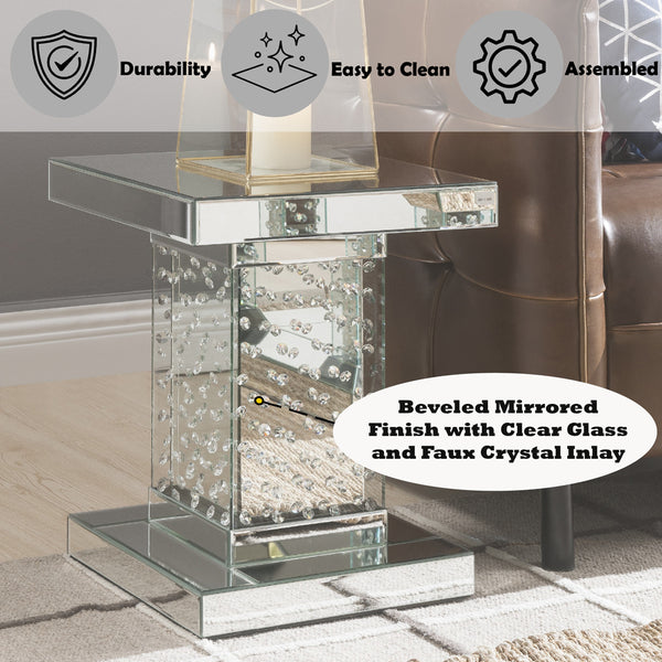 ACME Nysa Mirrored & Faux Crystals End Table Model 80284