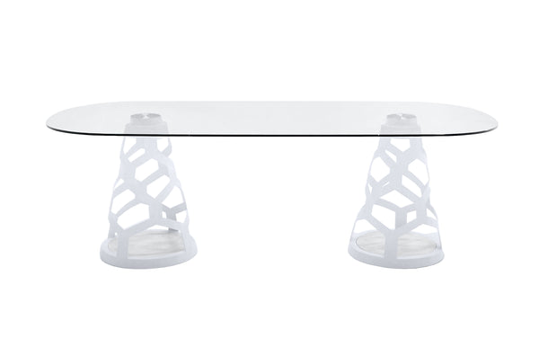 Modrest Lilly Modern White And 15Mm Glass Rectangular Dining Table Model VGNS-GD8800B-15-W
