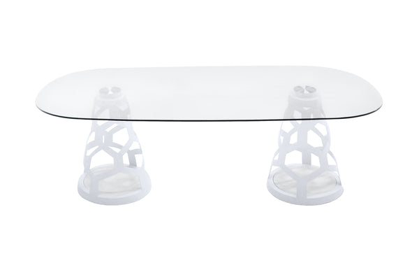 Modrest Lilly Modern White And 15Mm Glass Rectangular Dining Table Model VGNS-GD8800B-15-W