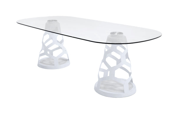 Modrest Lilly Modern White And 15Mm Glass Rectangular Dining Table Model VGNS-GD8800B-15-W