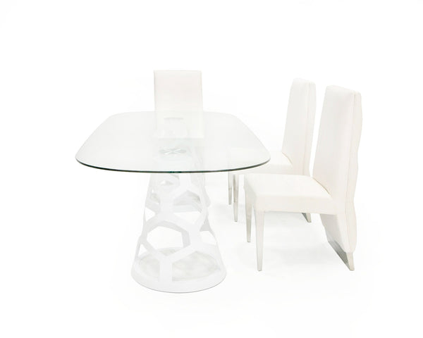 Modrest Lilly Modern White And 15Mm Glass Rectangular Dining Table Model VGNS-GD8800B-15-W