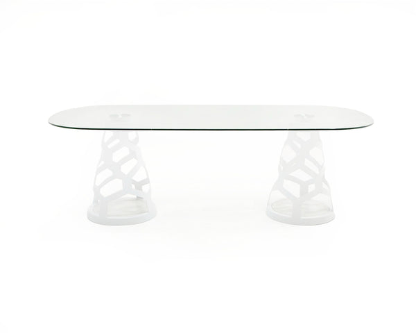 Modrest Lilly Modern White And 15Mm Glass Rectangular Dining Table Model VGNS-GD8800B-15-W