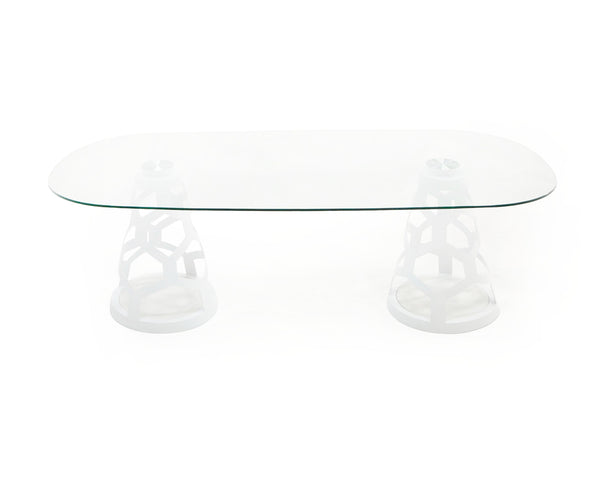 Modrest Lilly Modern White And 15Mm Glass Rectangular Dining Table Model VGNS-GD8800B-15-W