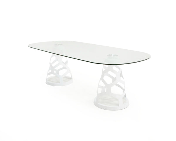 Modrest Lilly Modern White And 15Mm Glass Rectangular Dining Table Model VGNS-GD8800B-15-W