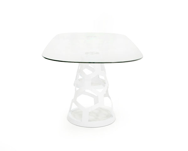 Modrest Lilly Modern White And 15Mm Glass Rectangular Dining Table Model VGNS-GD8800B-15-W