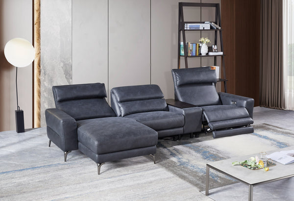 Divani Casa Laramie Modern Charcoal Grey Vegan Leather Left Facing Sectional With Power Recliners Model VGMB-R180-P1-GRY