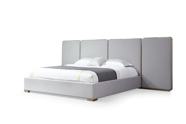 Modrest Athena Modern Light Grey Linen & Gold Bed Model VGVC-BD2233-BED