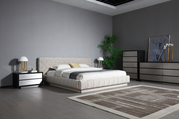 Modrest Concord Modern Grey Velvet & Black Marble & Black Ash & Aluminum Bedroom Set Model VGVC-BD2311-2301-SET