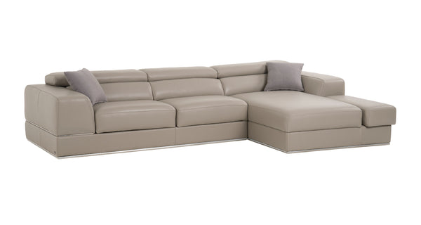 Divani Casa Pella Mini Modern Grey Italian Leather Right Facing Chaise Sectional Sofa Model VGCA5106A-GRY-RAF
