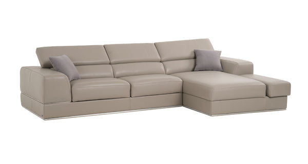 Divani Casa Pella Mini Modern Grey Italian Leather Right Facing Chaise Sectional Sofa Model VGCA5106A-GRY-RAF