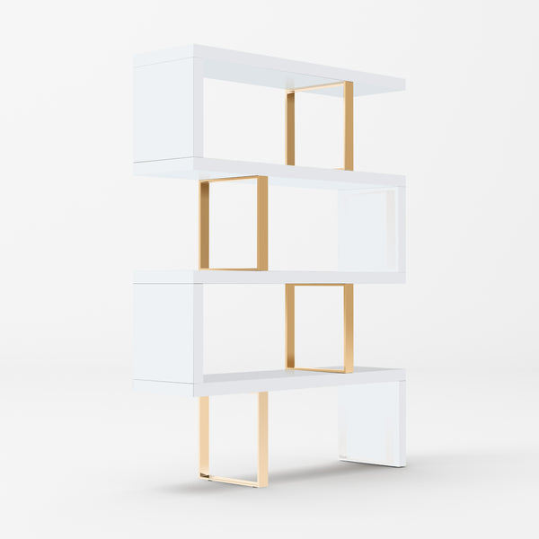 Modrest Maze Modern White & Gold Bookcase Model VGBB-MD105-WHTGLD