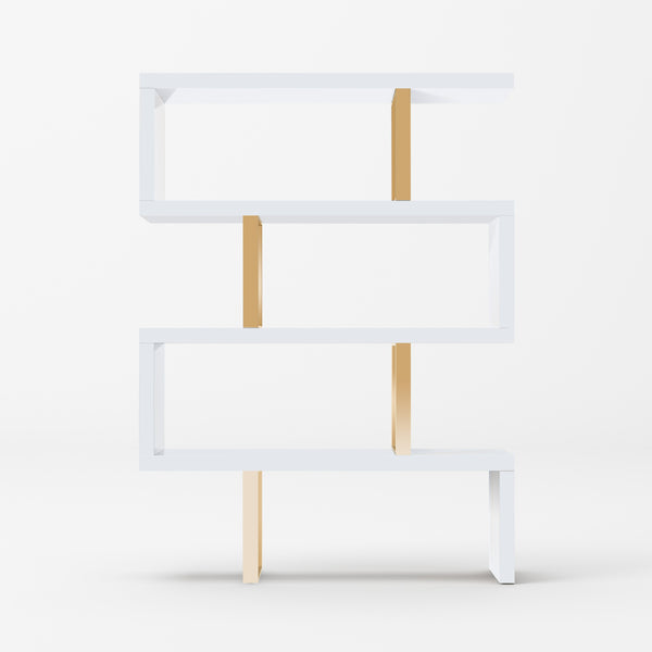 Modrest Maze Modern White & Gold Bookcase Model VGBB-MD105-WHTGLD