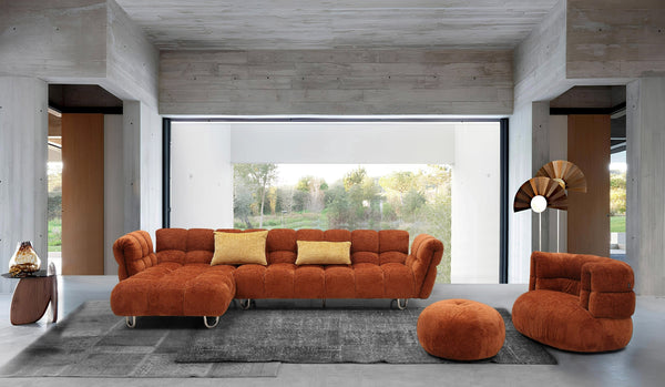 Jacinda Modern Burnt Orange Fabric Left Facing Sectional Sofa + 2 Yellow Pillows