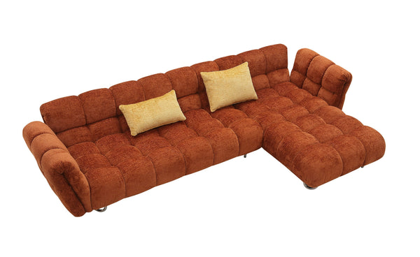 Divani Casa Jacinda Modern Burnt Orange Fabric Right Facing Sectional Sofa & 2 Yellow Pillows Model VGEV-23106-ORG-RAF