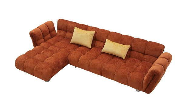 Divani Casa Jacinda Modern Burnt Orange Fabric Left Facing Sectional Sofa & 2 Yellow Pillows Model VGEV-23106-ORG-LAF