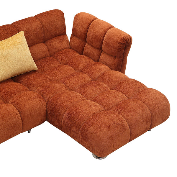Jacinda Modern Burnt Orange Fabric Right Facing Sectional Sofa + 2 Yellow Pillows
