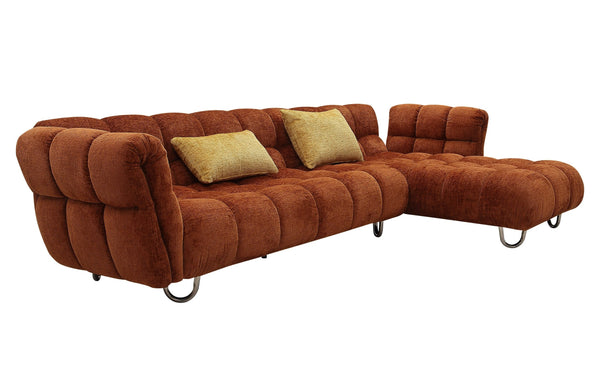 Jacinda Modern Burnt Orange Fabric Right Facing Sectional Sofa + 2 Yellow Pillows